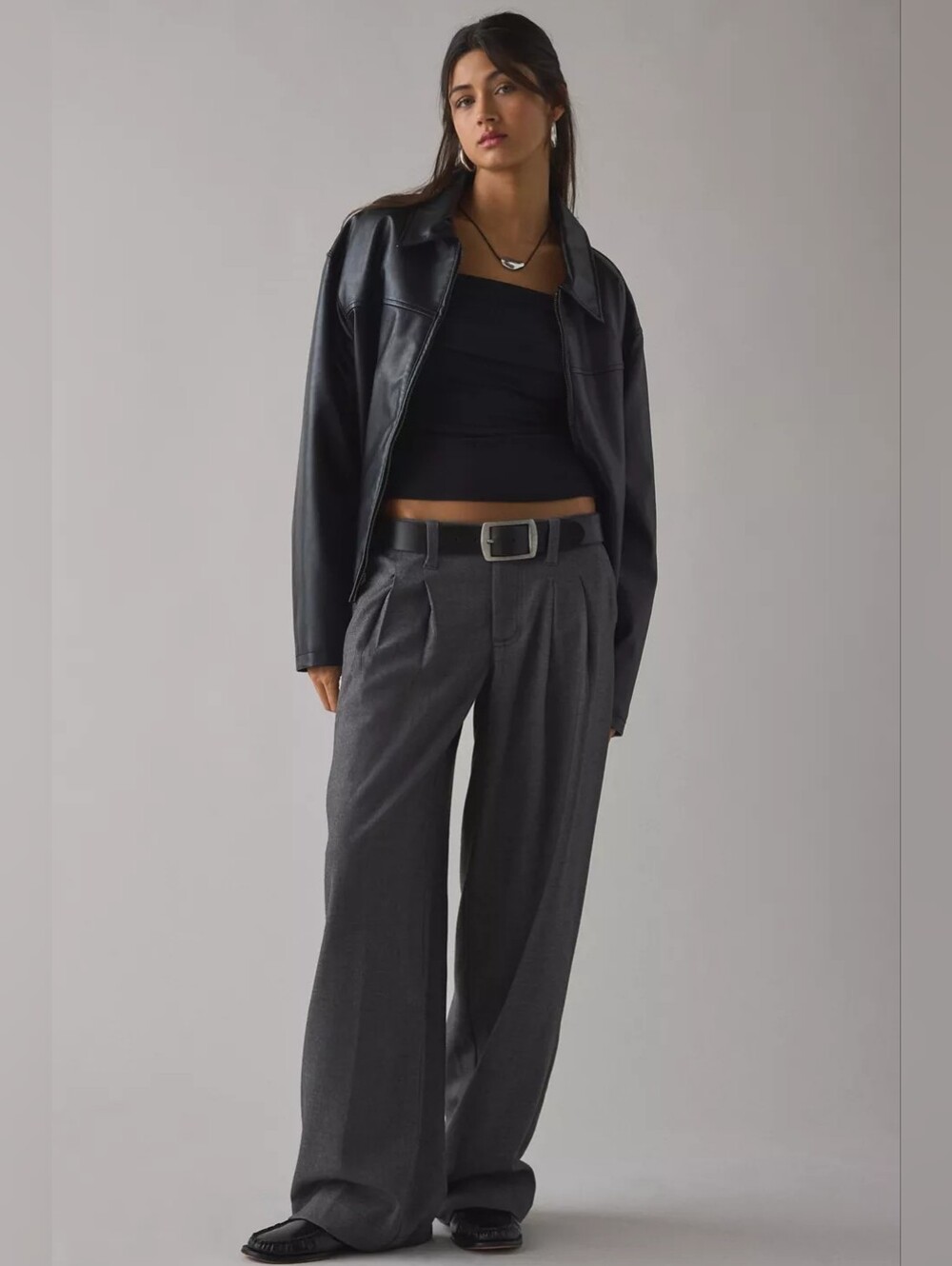 Urban Outfitters Cozy Twill Pleated Wide Leg Trouser Pants In Gray Size 8